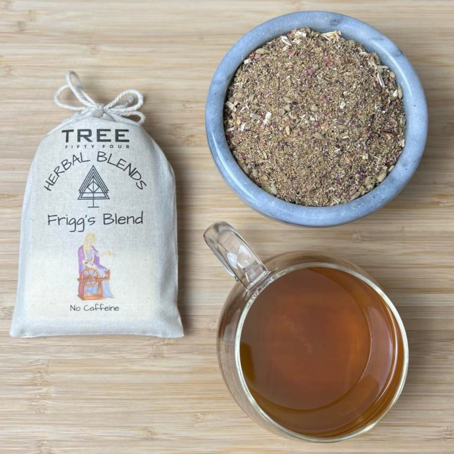 Loose Tea in Drawstring Sachet - Tree Fifty Four - Frigg's Herbal Tea Blend (3oz)