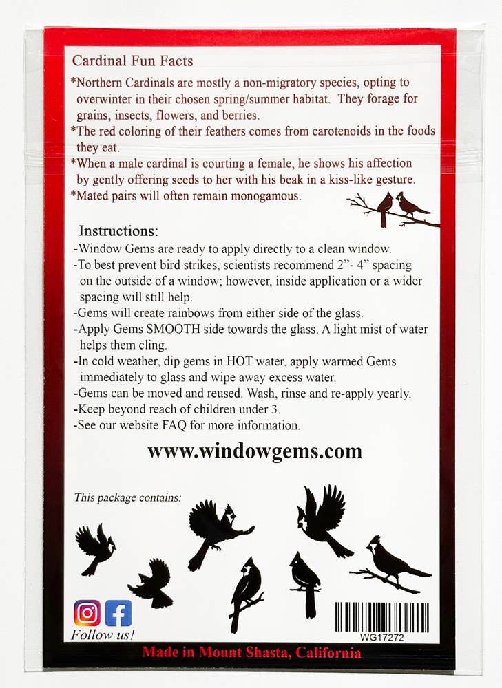 Window Gems - Cardinal - Window Clings Bird Strike Prevention Decals