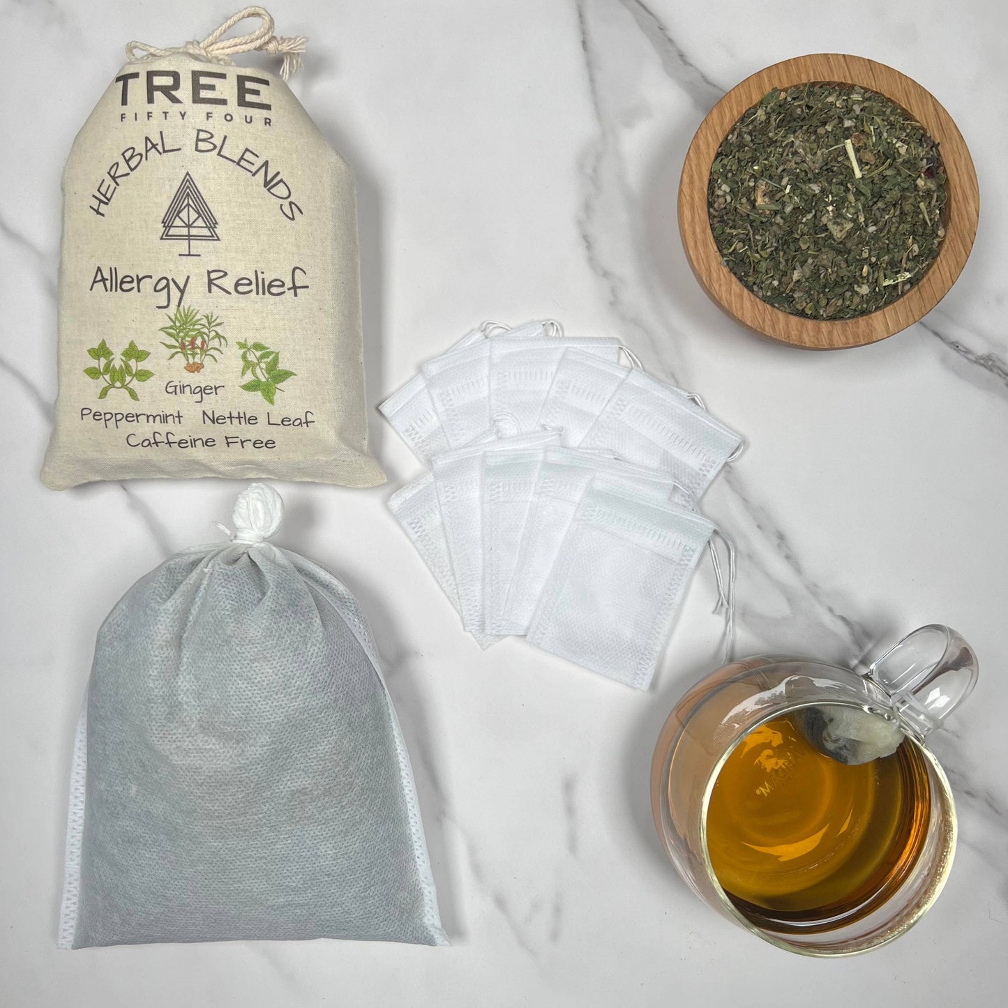 Loose Tea in Drawstring Sachet - Tree Fifty Four - Allergy Relief Herbal Tea Blend (3oz)