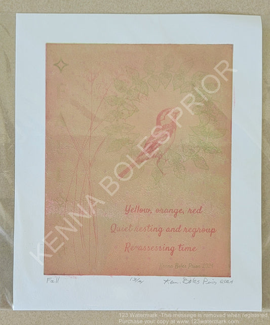 Kenna Boles Prior Original Artwork - 8" x 10" Photogravure - Golden-cheeked Warbler "Fall" (MAKER'S SECOND)
