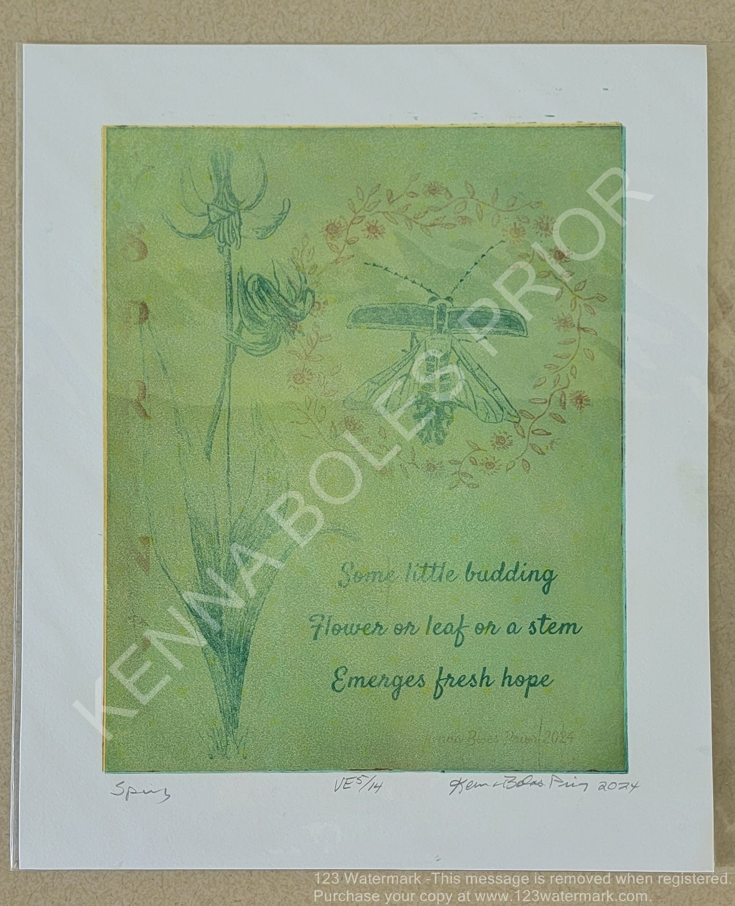 Kenna Boles Prior Original Artwork - 8" x 10" Photogravure - Lightning Bug "Spring" (MAKER'S SECOND)