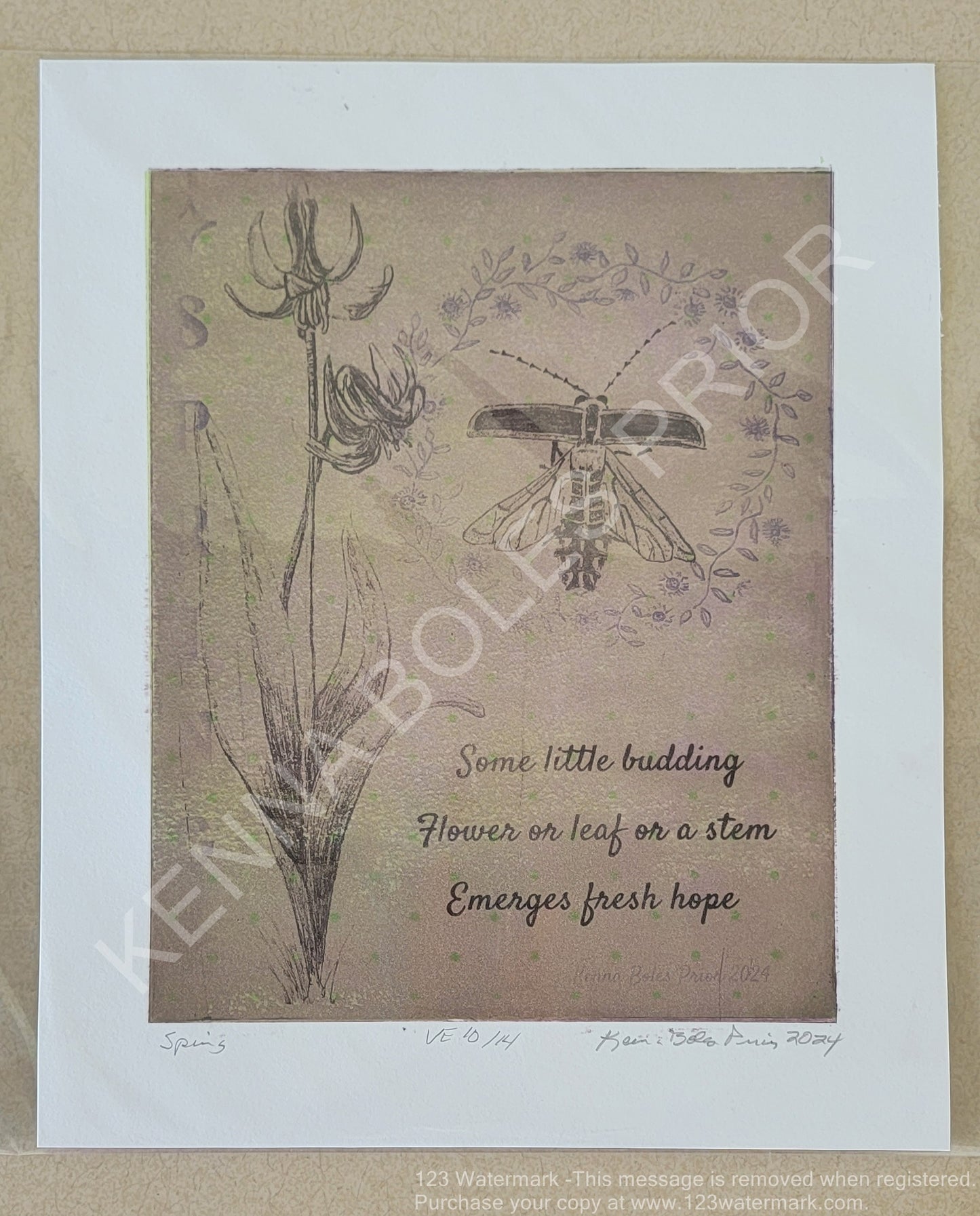 Kenna Boles Prior Original Artwork - 8" x 10" Photogravure - Lightning Bug "Spring" (MAKER'S SECOND)