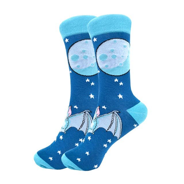 Socks - Adult Medium - Night Bat Under the Moon
