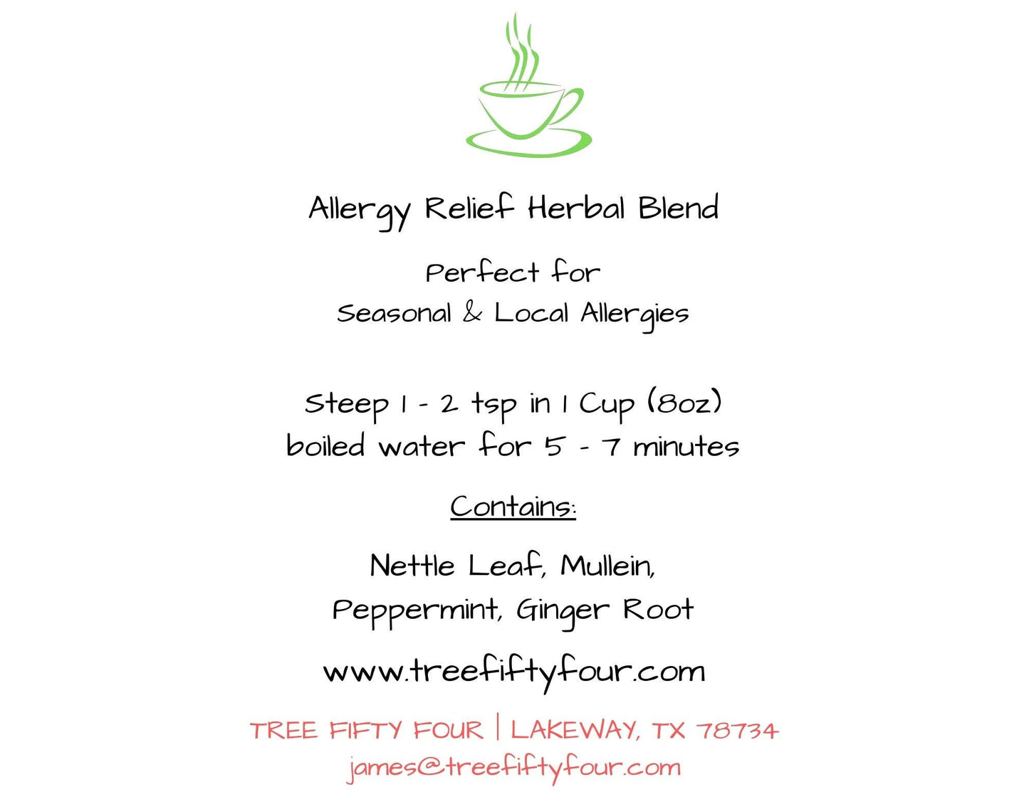 Loose Tea in Drawstring Sachet - Tree Fifty Four - Allergy Relief Herbal Tea Blend (3oz)