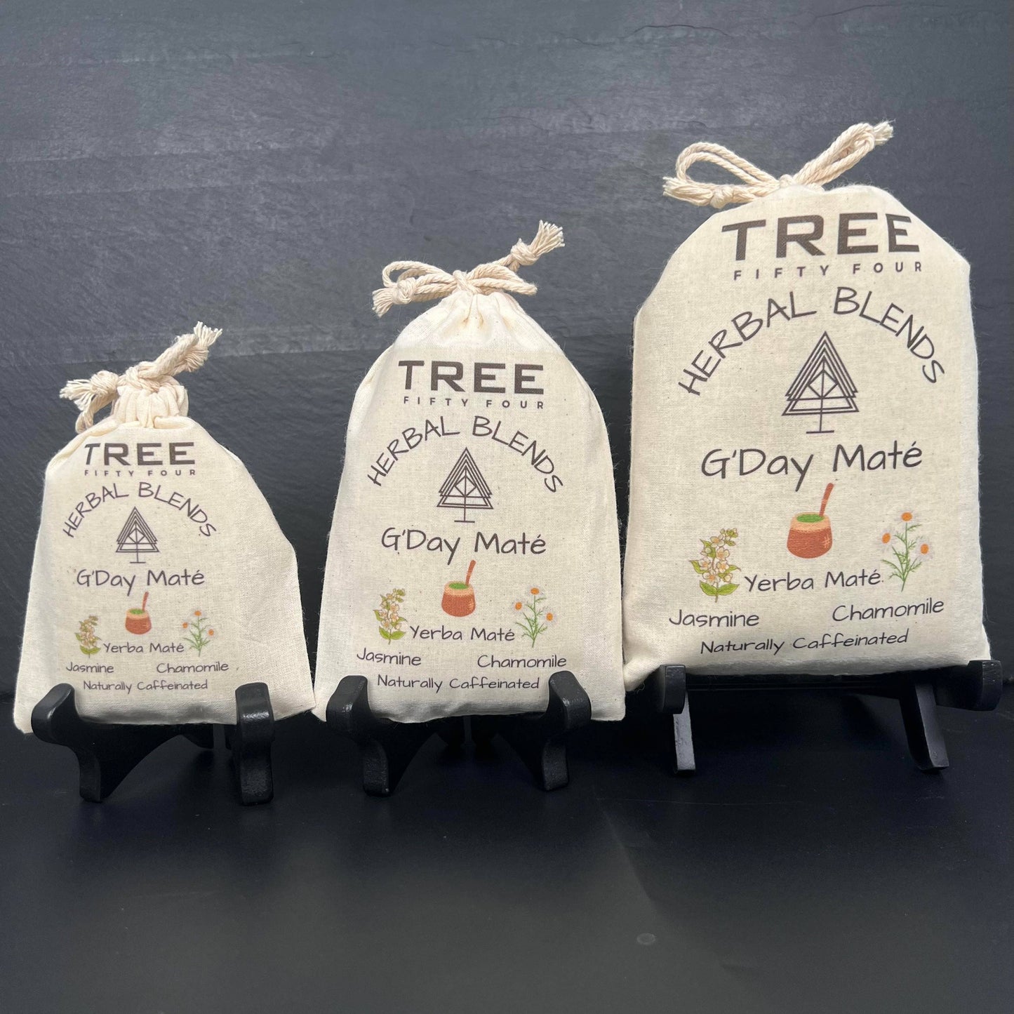 Loose Tea in Drawstring Sachet - Tree Fifty Four - G'Day Maté Herbal Tea Blend (3oz)