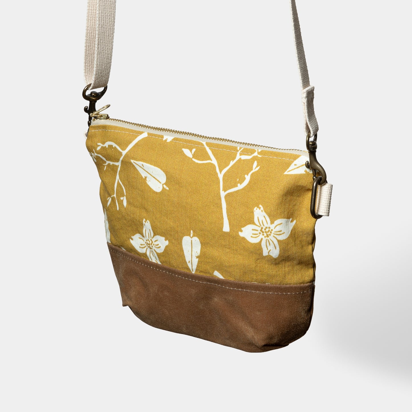 Small Crossbody Bag - Waxed Canvas - Dogwoods