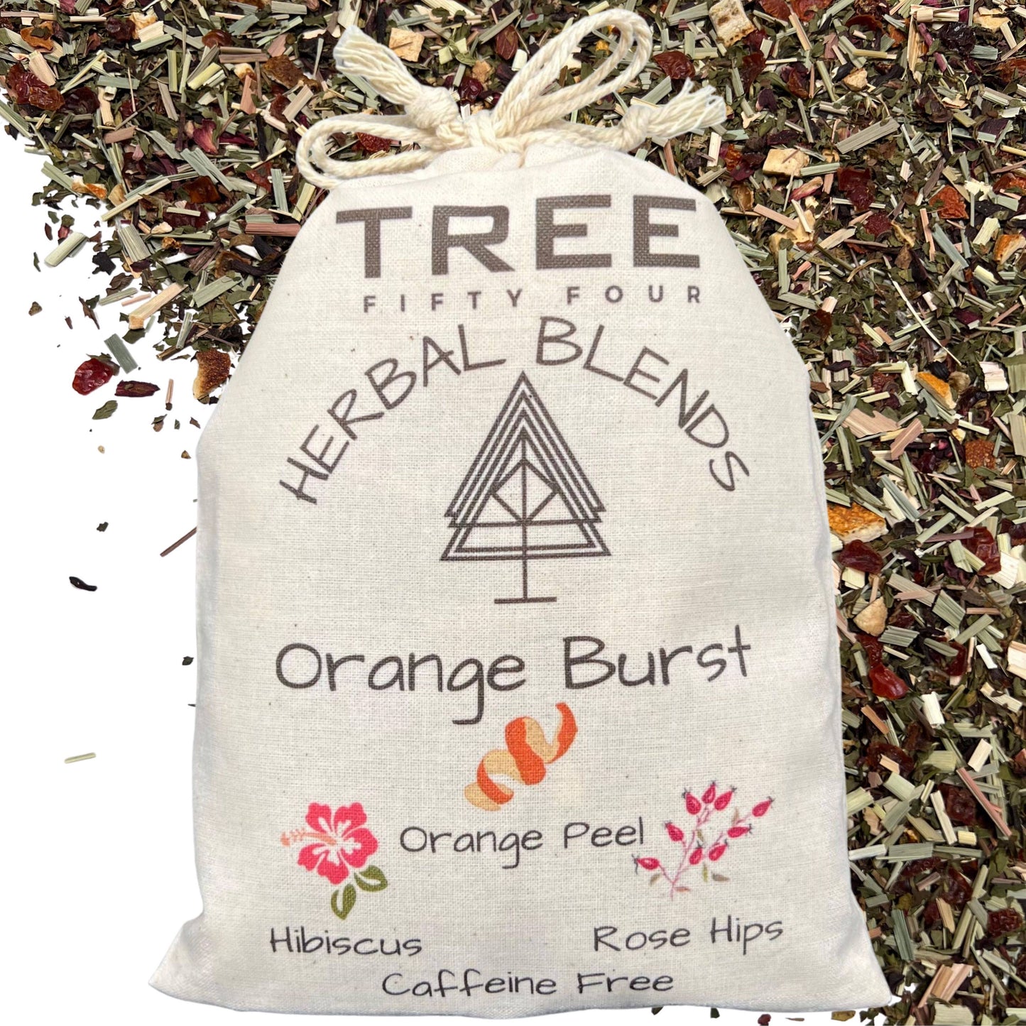 Loose Tea in Drawstring Sachet - Tree Fifty Four - Orange Burst Herbal Tea Blend (2oz)