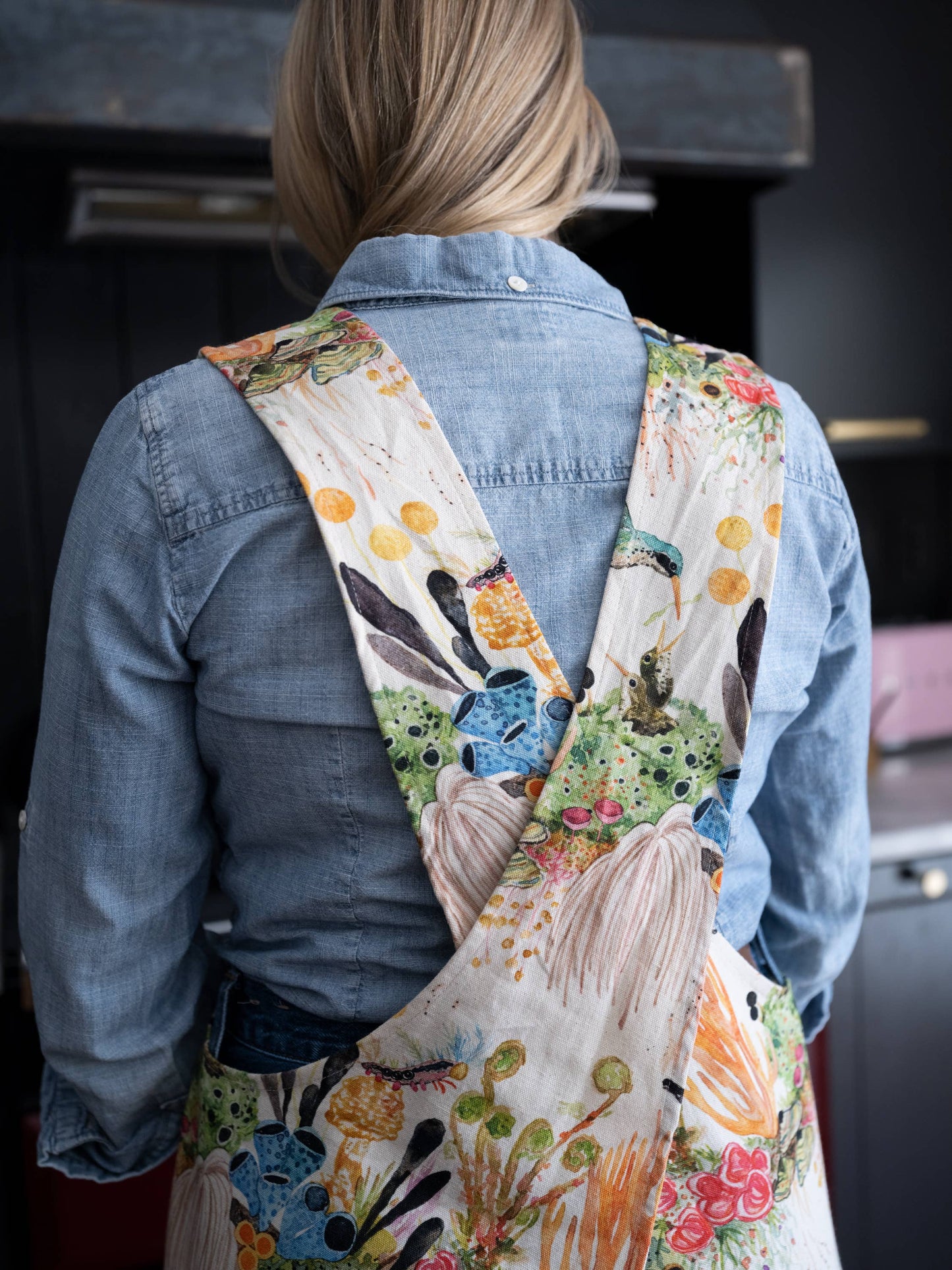 Apron - Pinafore Style - Lichen Jungle with Hummingbirds