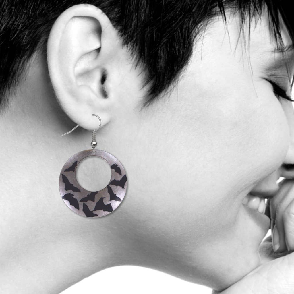 Boxed Jewelry - Bats In The Night Sky - Giclee Print - Faux Gilt Earrings
