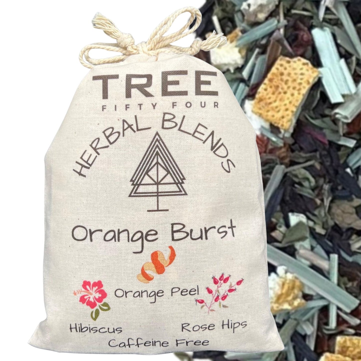 Loose Tea in Drawstring Sachet - Tree Fifty Four - Restoration Herbal Tea Blend Orange Burst (3oz)