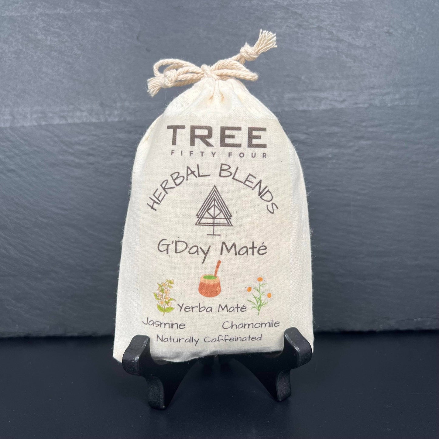 Loose Tea in Drawstring Sachet - Tree Fifty Four - G'Day Maté Herbal Tea Blend (3oz)