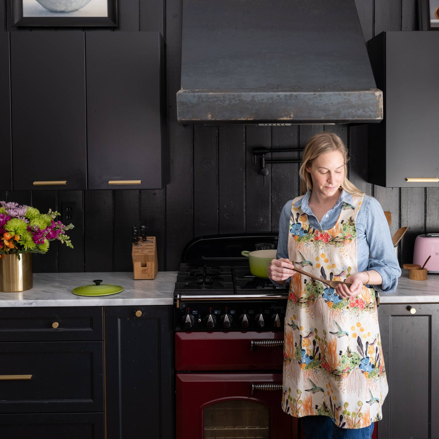 Apron - Pinafore Style - Lichen Jungle with Hummingbirds