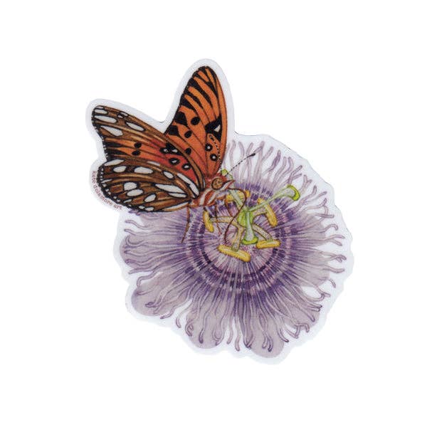 Sticker - Gulf Fritillary Butterfly on Passionflower