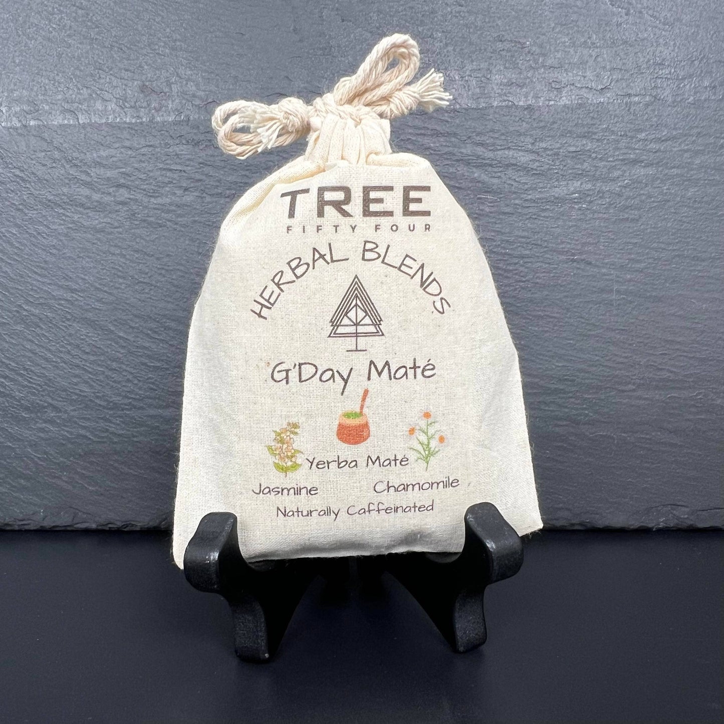Loose Tea in Drawstring Sachet - Tree Fifty Four - G'Day Maté Herbal Tea Blend (3oz)