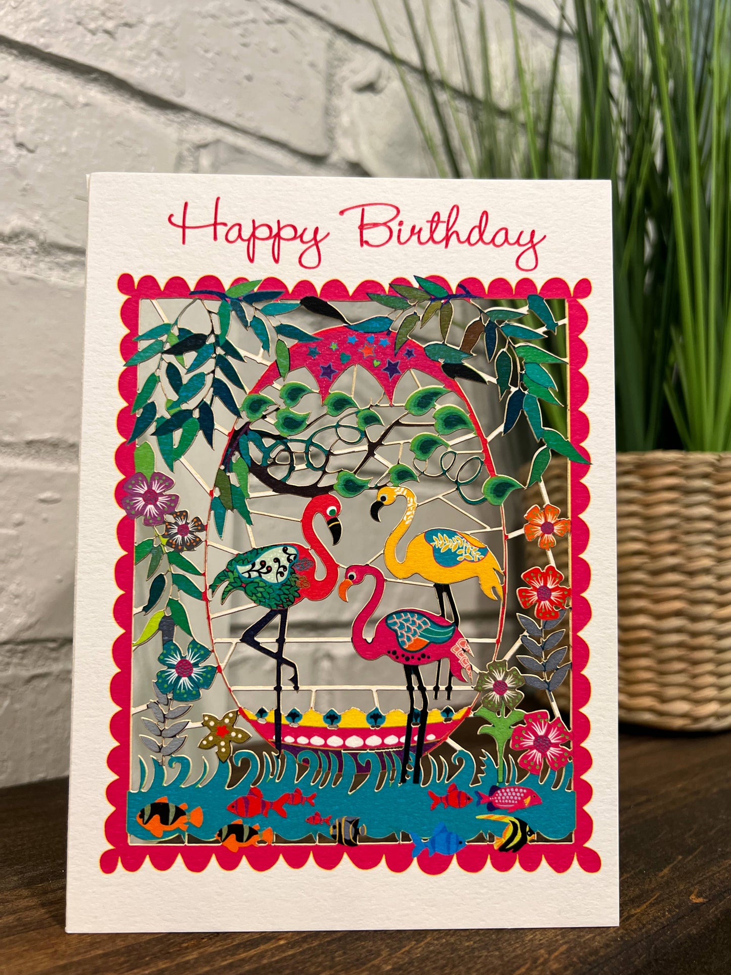 Greeting Card - Laser Cut & Frameable - Birthday Flamingo (Single Card)