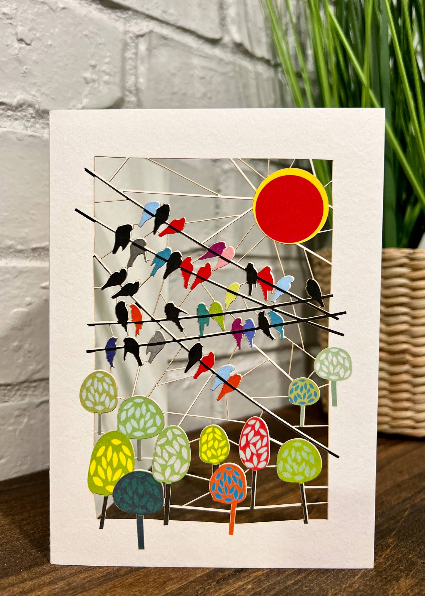 Greeting Card - Laser Cut & Frameable - Birds on Wire (Single Card)