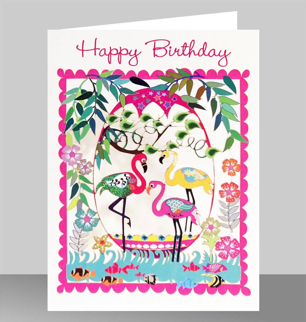 Greeting Card - Laser Cut & Frameable - Birthday Flamingo (Single Card)