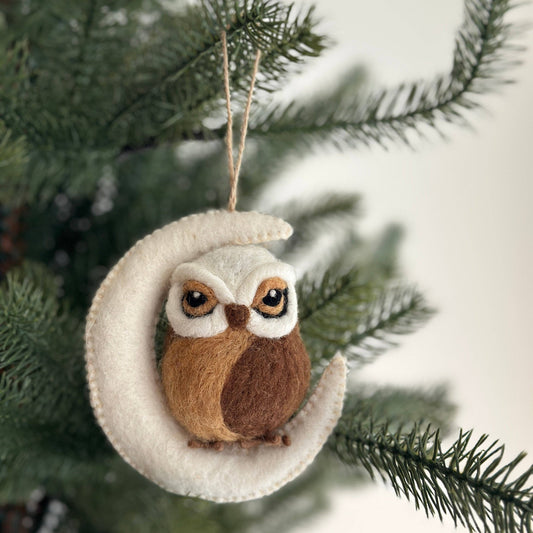 Ornament - Felted Owl in Moon