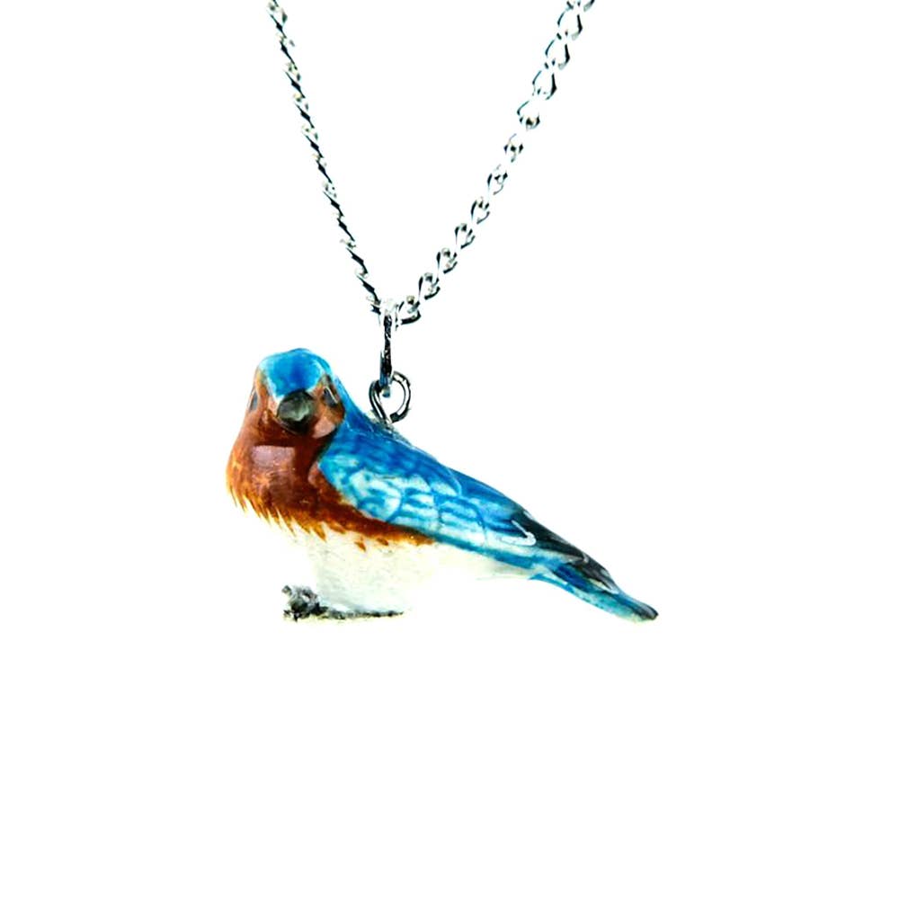 Necklace - Hand-Painted Porcelain - Bluebird