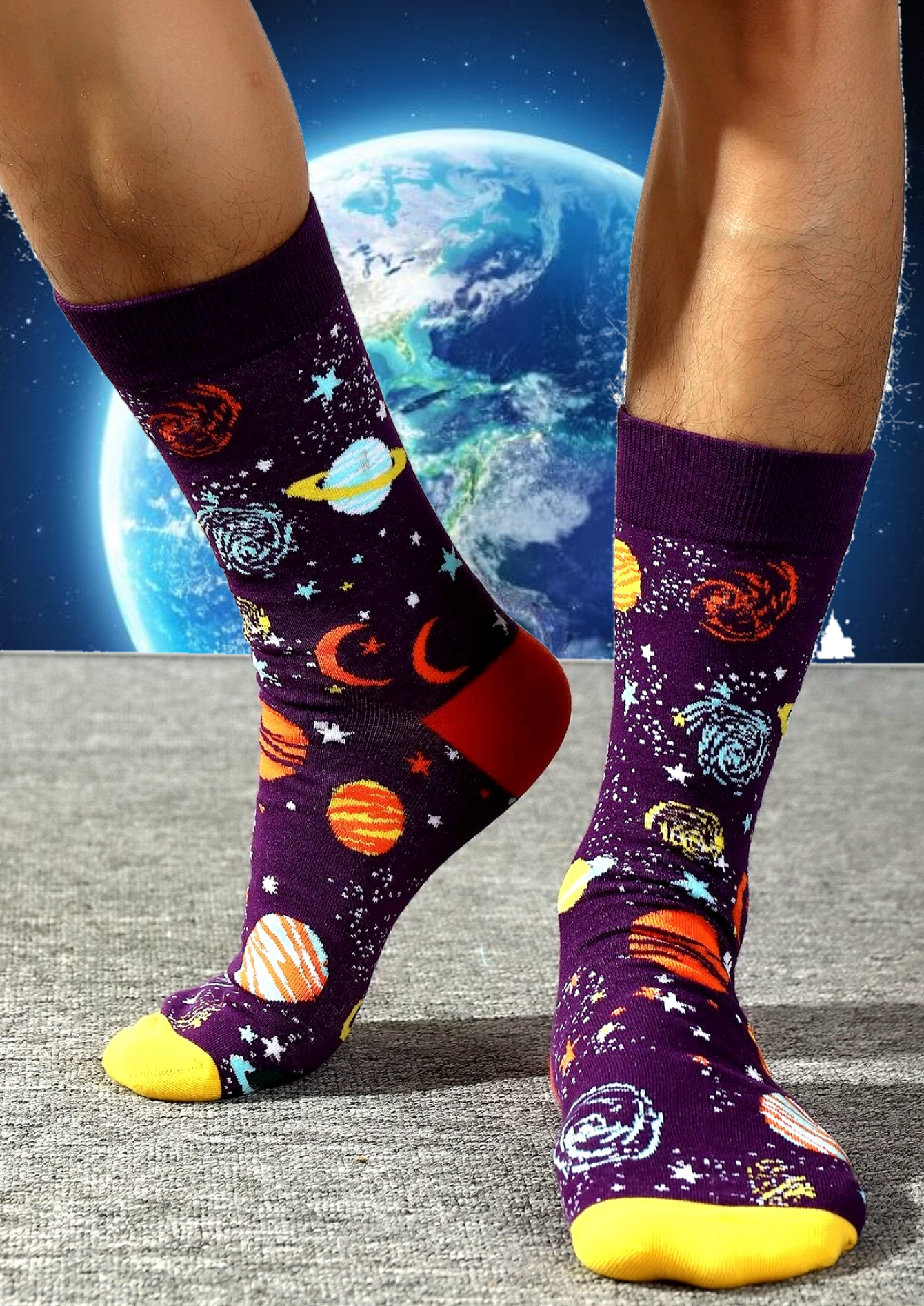 Socks - Adult Large - Purple Outer Space Socks With Planets