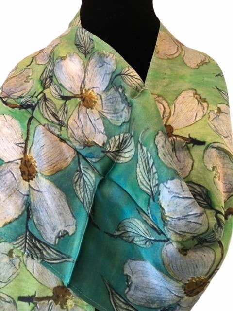 Scarf - Elegant Dogwoods (Silk 10" x 70")