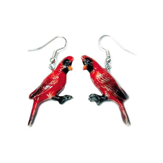 Earrings - Hand-Painted Porcelain - Cardinals