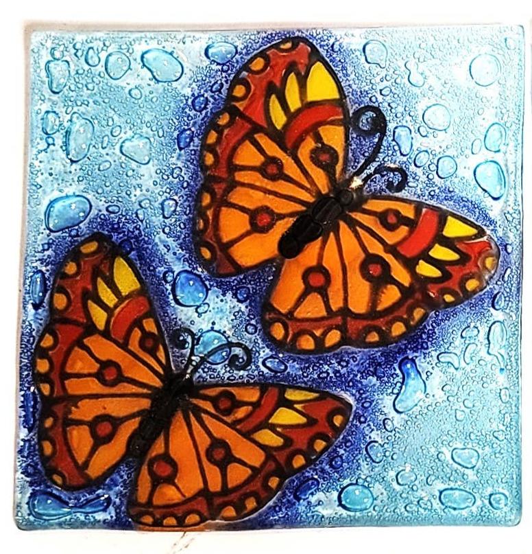 Wall Tile / Sun Catcher - Glass Art - Butterflies