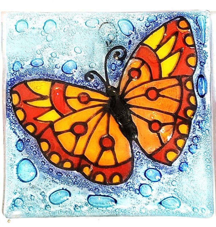 Wall Tile / Sun Catcher - Glass Art - Butterflies