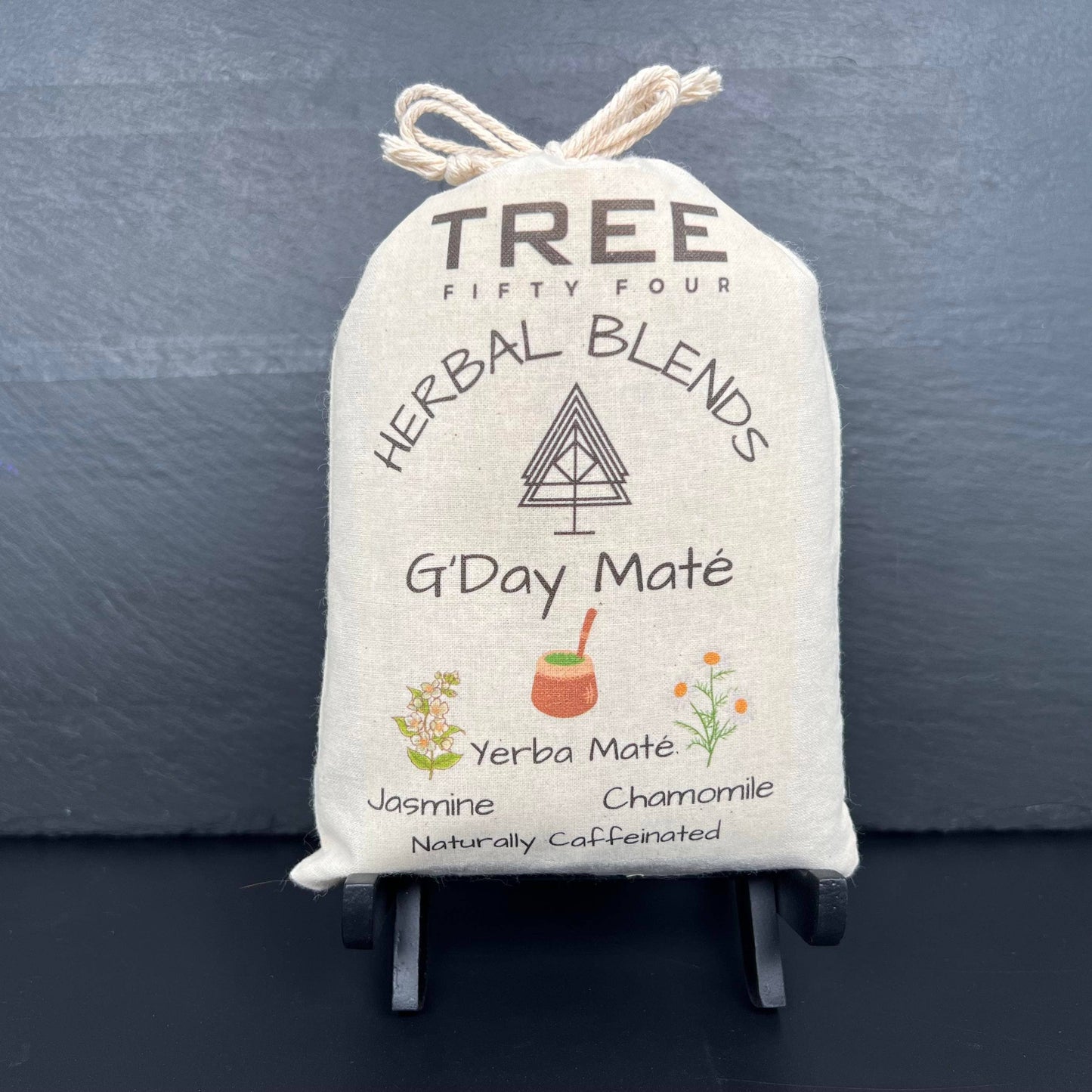 Loose Tea in Drawstring Sachet - Tree Fifty Four - G'Day Maté Herbal Tea Blend (3oz)