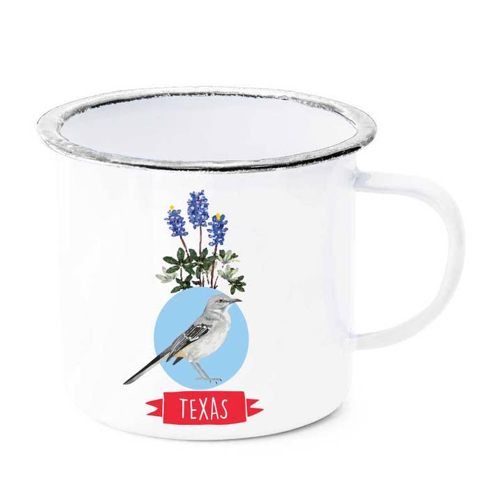 Mug - Enamel - Texas State Bird and Bluebonnet (10oz)