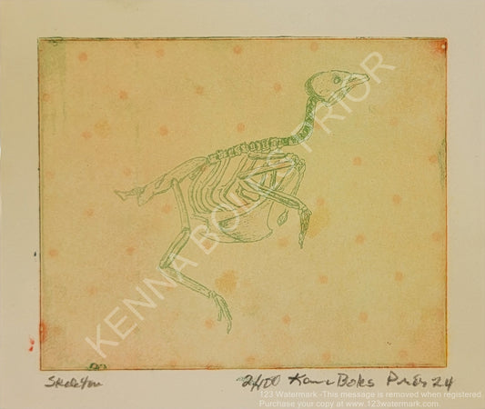 Kenna Boles Prior Original Artwork - 4" x 5" Photogravure - Bird Skeleton