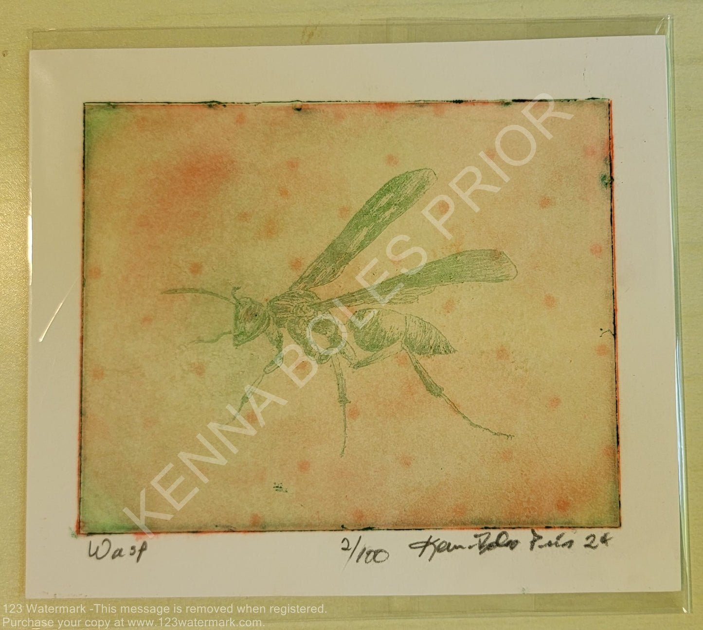 Kenna Boles Prior Original Artwork - 4" x 5" Photogravure - Wasp