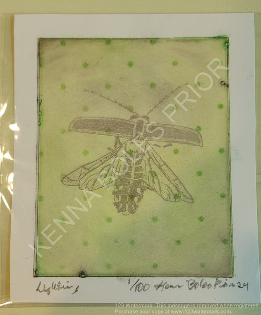 Kenna Boles Prior Original Artwork - 4" x 5" Photogravure - Lightning Bug