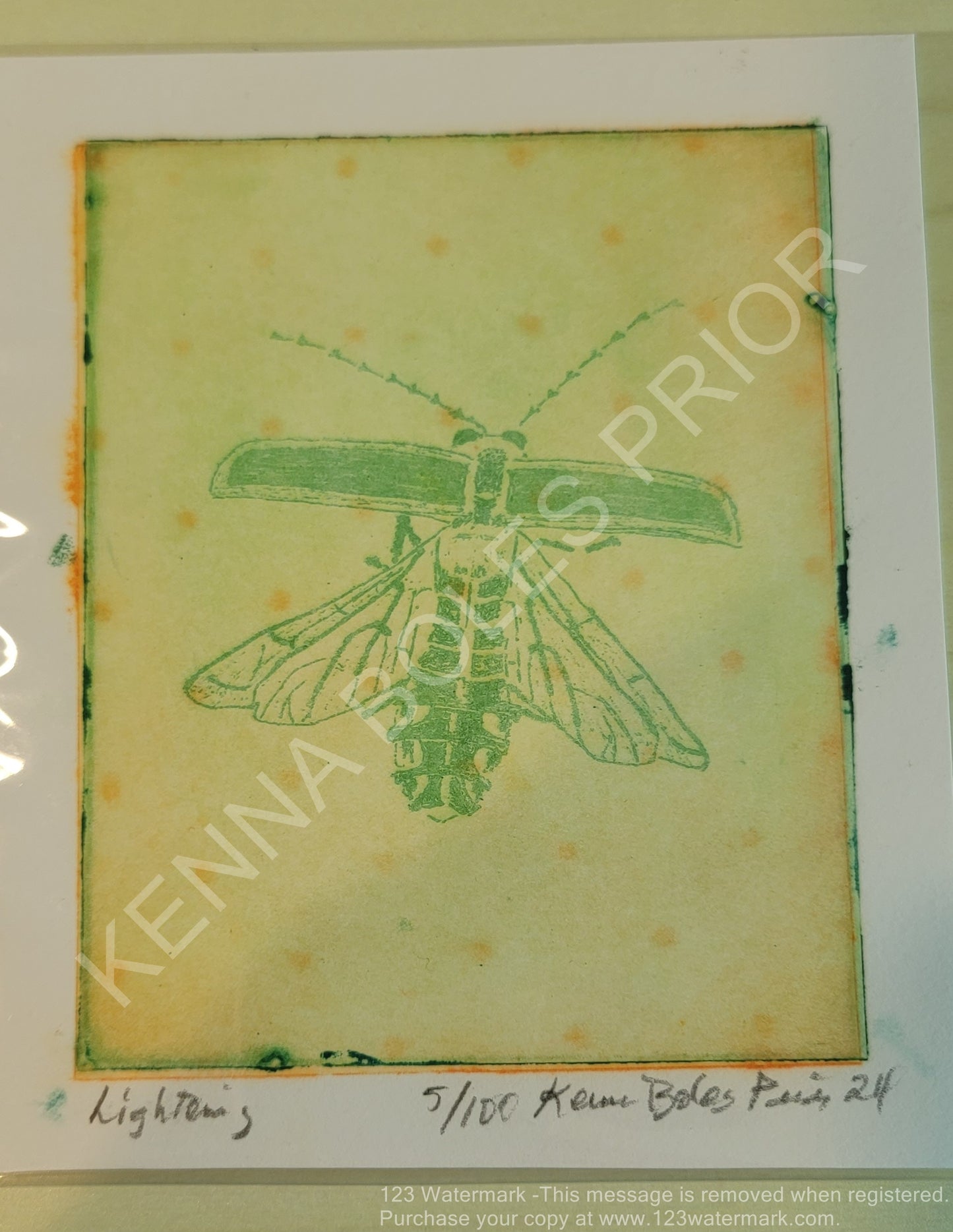 Kenna Boles Prior Original Artwork - 4" x 5" Photogravure - Lightning Bug