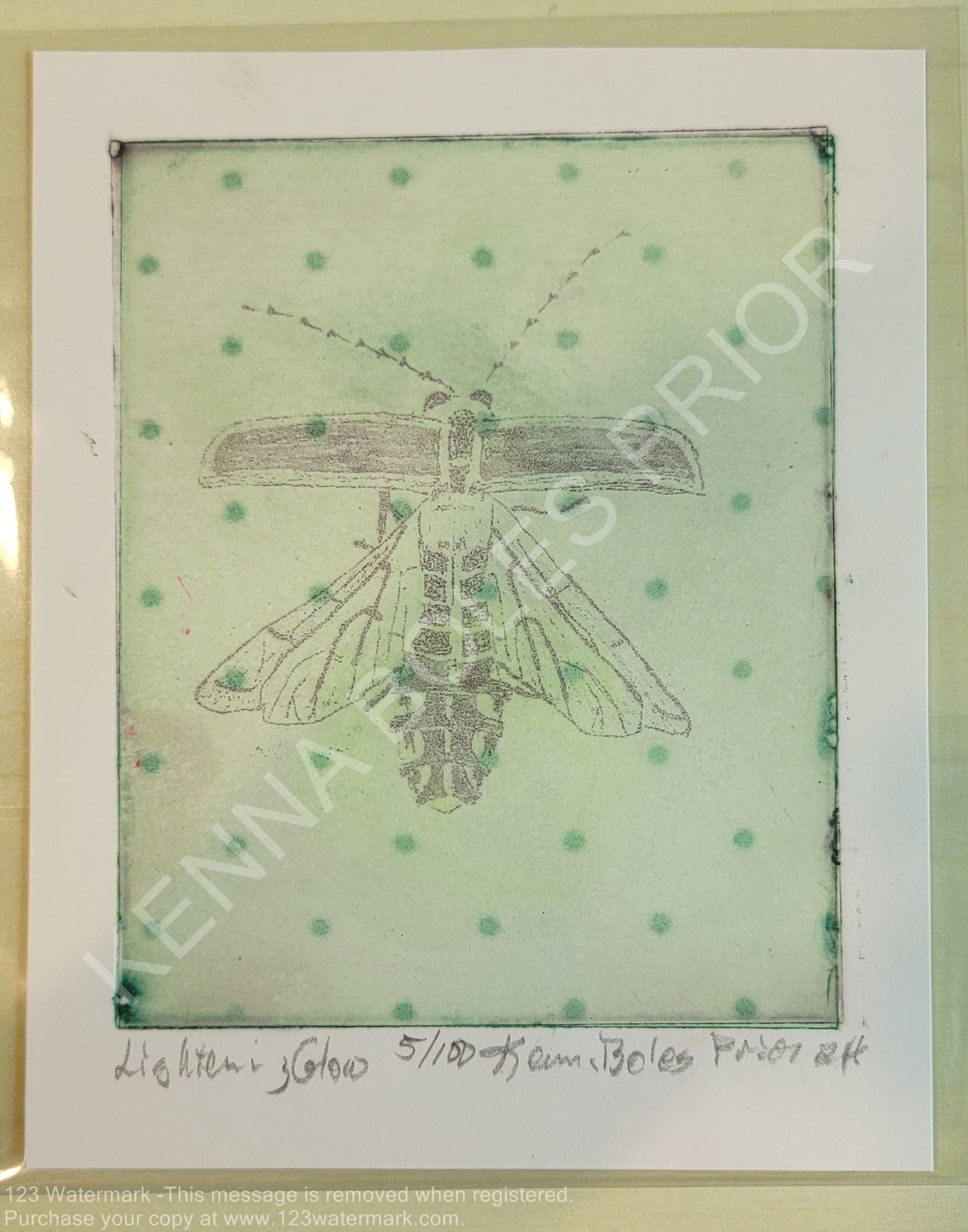 Kenna Boles Prior Original Artwork - 4" x 5" Photogravure - Lightning Bug with Glow