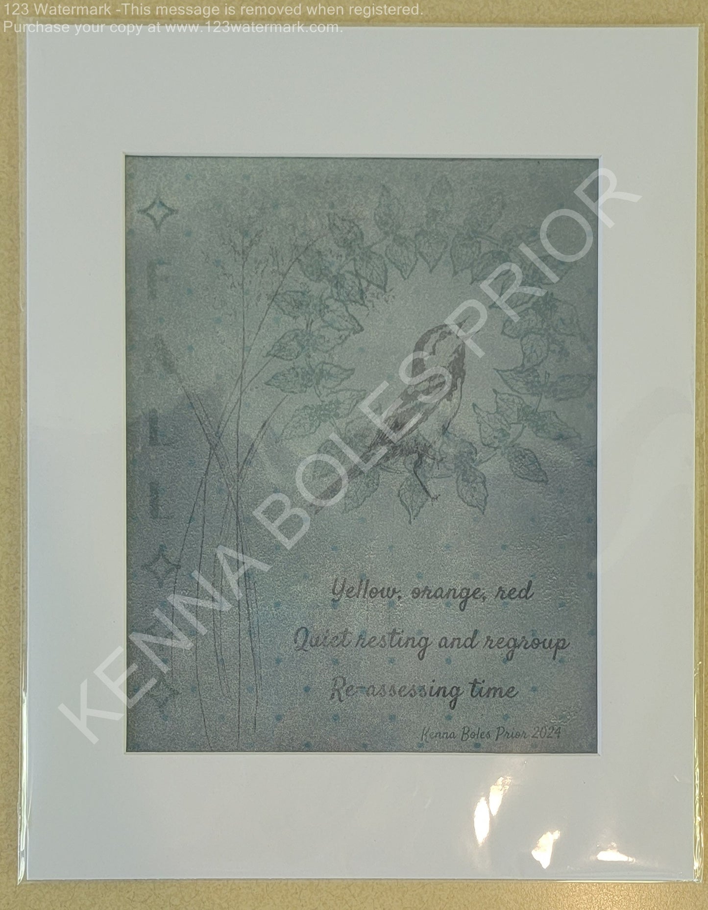 Kenna Boles Prior Original Artwork - 8" x 10" Photogravure - Golden-cheeked Warbler "Fall"