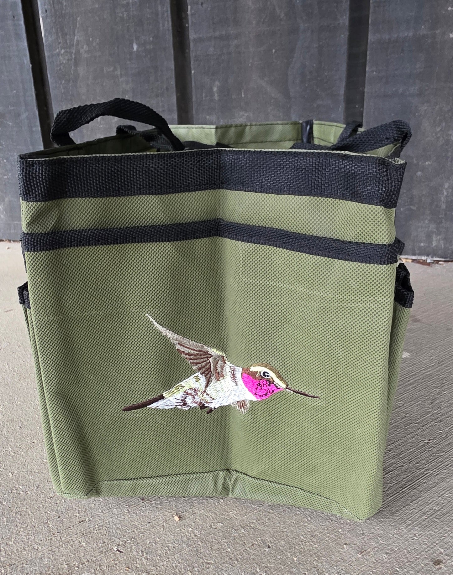 Garden Tote with Embroidered Hummingbird