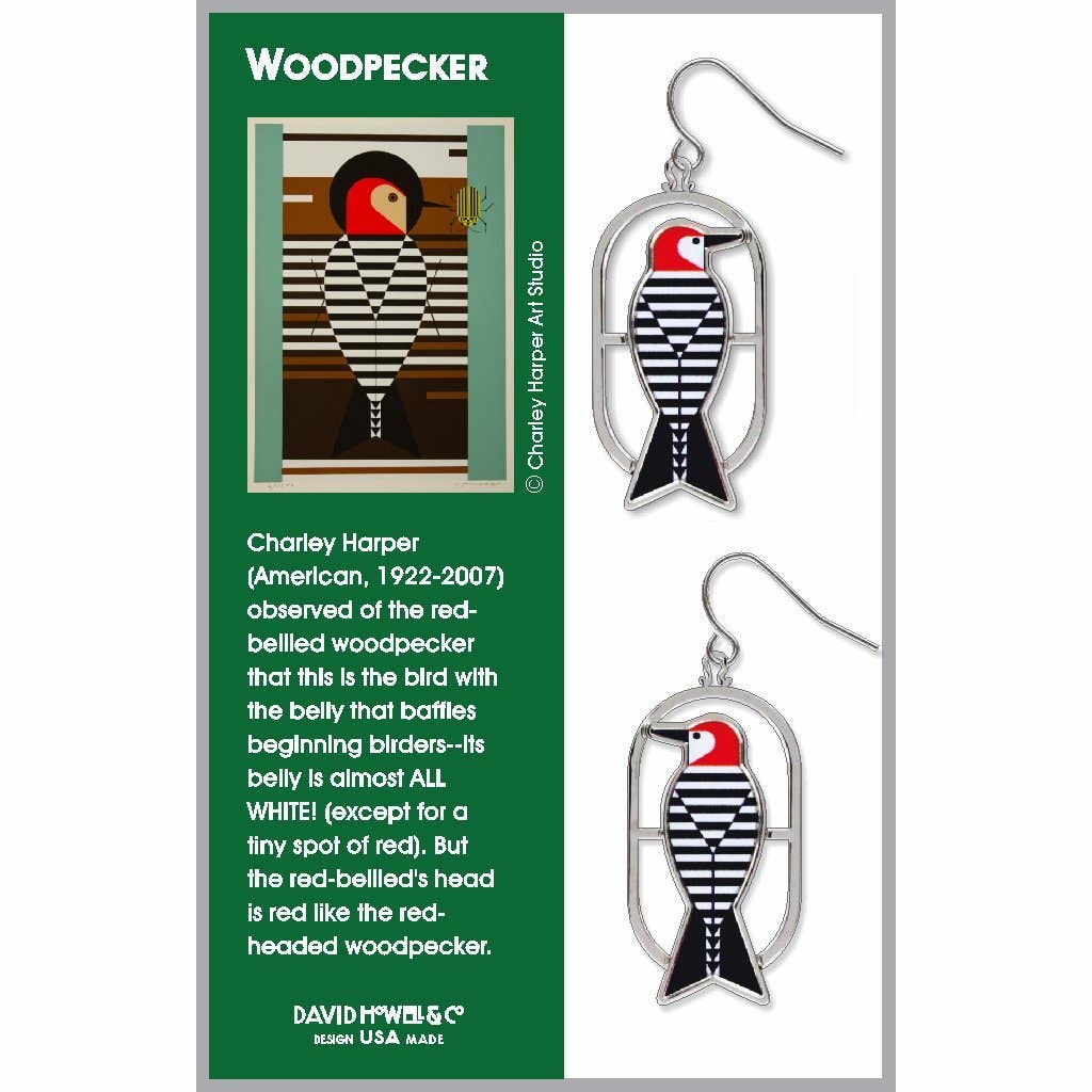 Boxed Jewelry - Charley Harper's Woodpecker Earrings