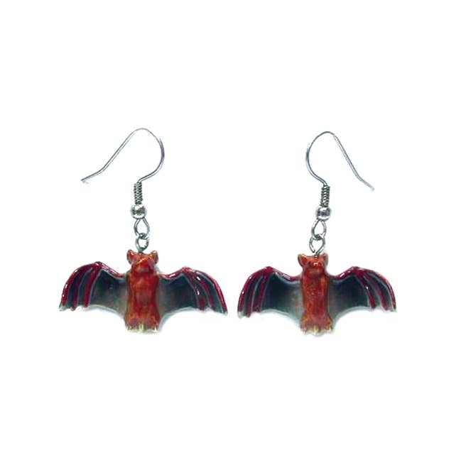 Earrings - Hand-Painted Porcelain - Little Brown Bats