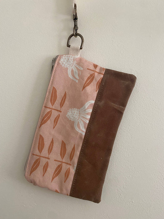 Wristlet - Waxed Canvas - Pink Echinacea