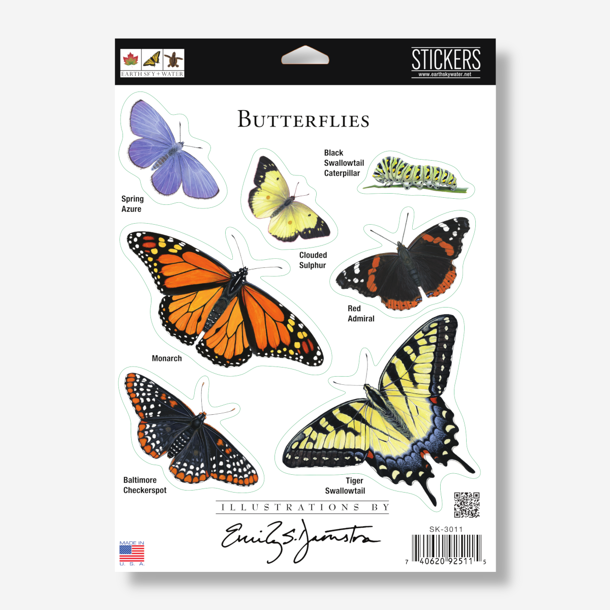 Sticker Sheet - Butterflies Nature Stickers, 5" x 7"