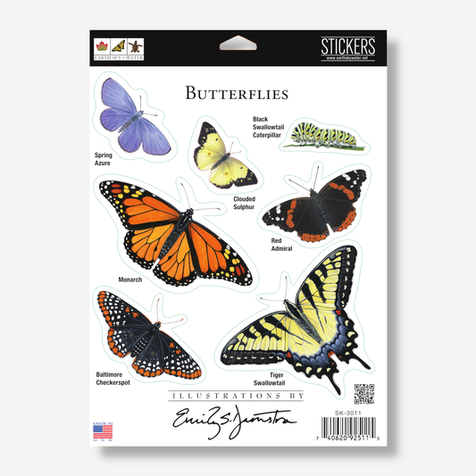 Sticker Sheet - Butterflies Nature Stickers, 5" x 7"