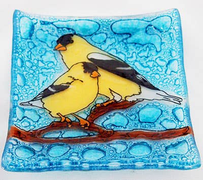 Trinket Dish Glass Art - Goldfinch