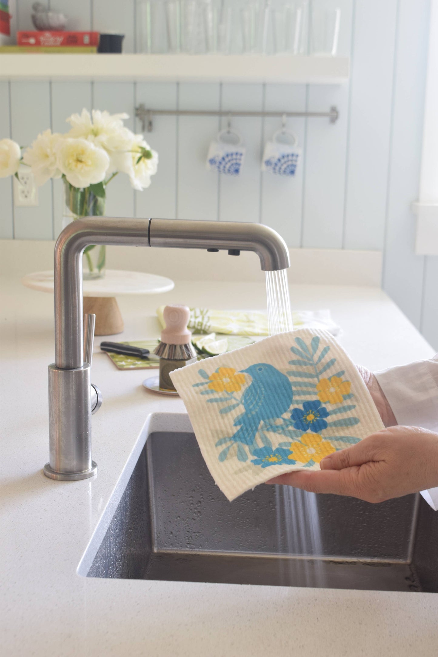 Eco-Friendly Dishcloth - Blue Bird with Yellow Flowers