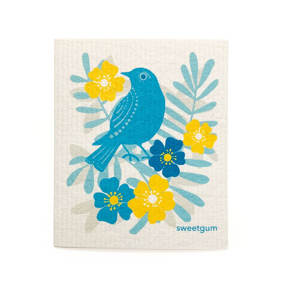 Eco-Friendly Dishcloth - Blue Bird with Yellow Flowers