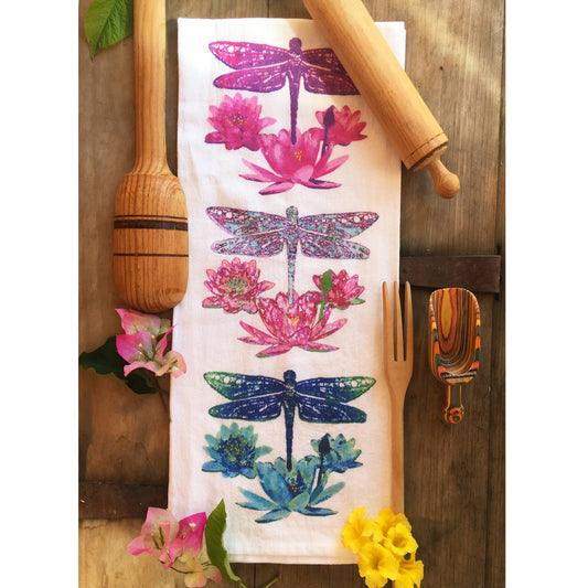 Flour Sack Tea Towel - Dragonfly Trio