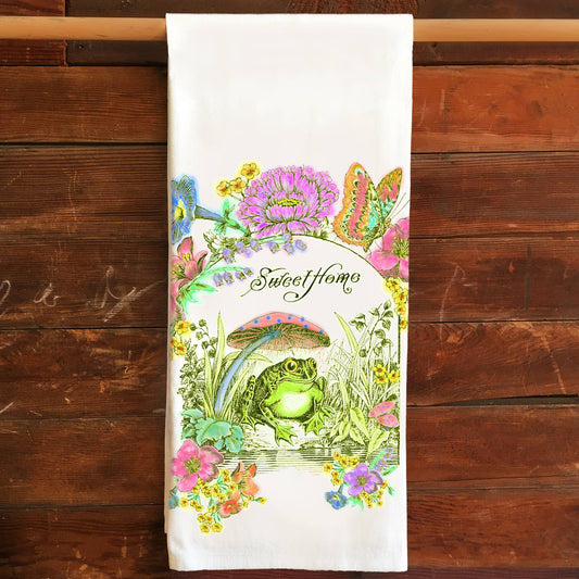 Flour Sack Tea Towel - Sweet Home Frog & Mushroom