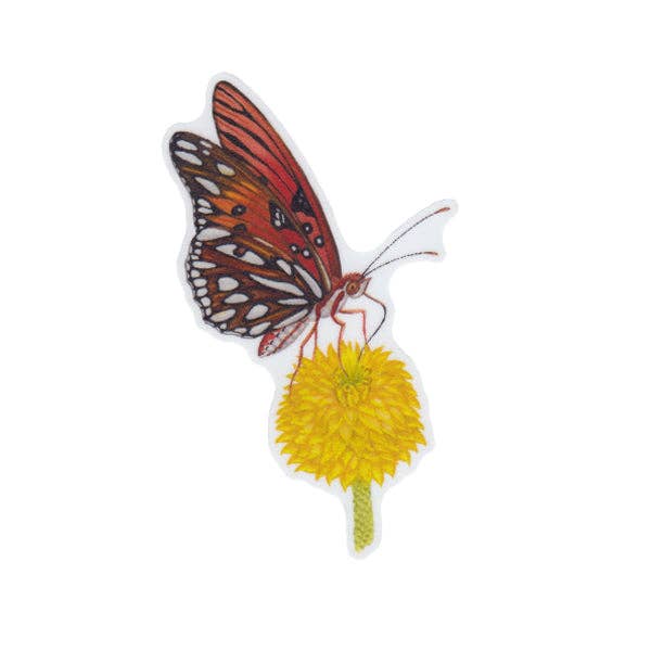 Sticker - Gulf Fritillary Butterfly on Yellow Milkwort