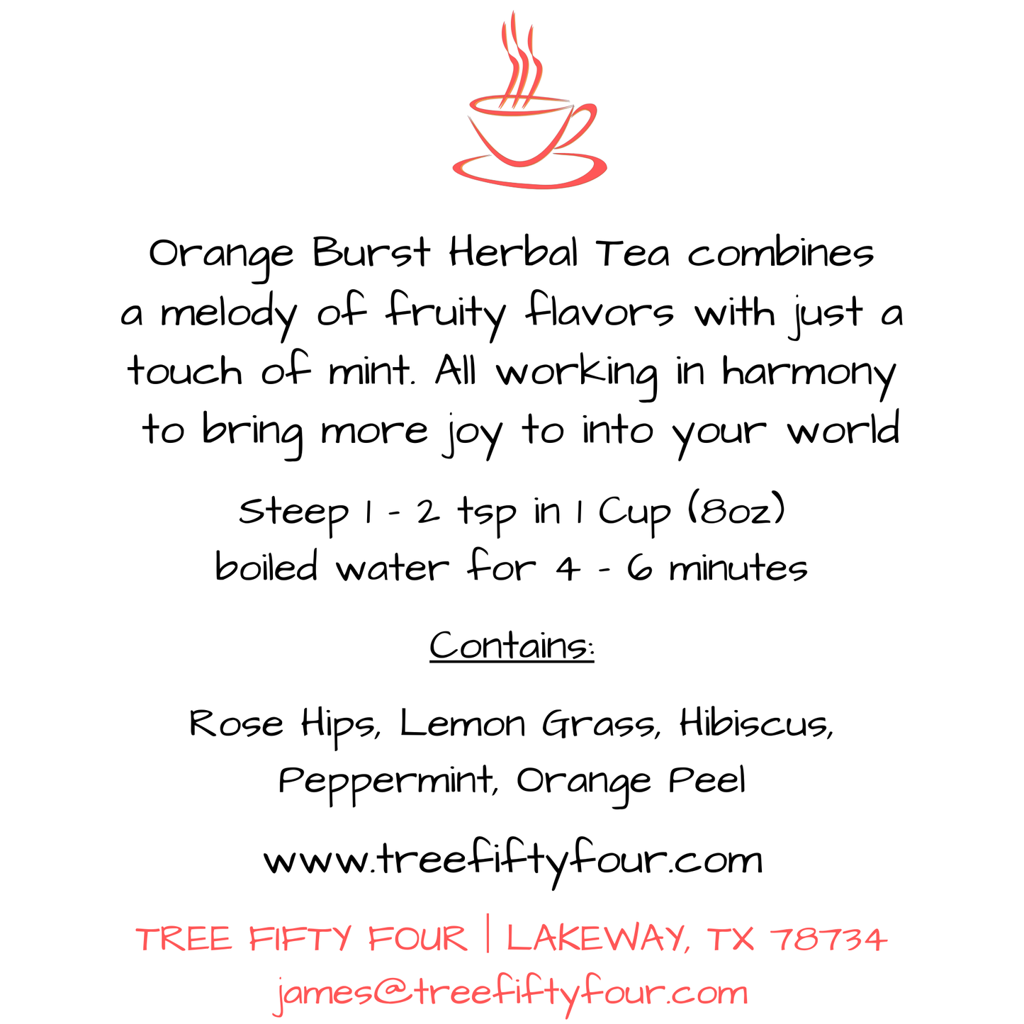 Loose Tea in Drawstring Sachet - Tree Fifty Four - Orange Burst Herbal Tea Blend (2oz)