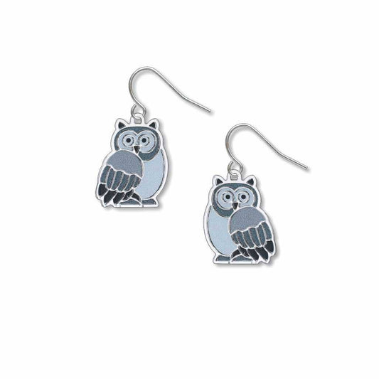 Boxed Jewelry - Owl Earrings (Silver Toned)